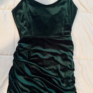 Blue Blush Strapless Velvet Dress in Deep Green